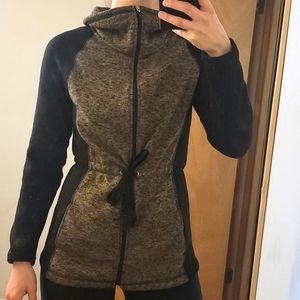 Long zip up brown and black sweatshirt jacket